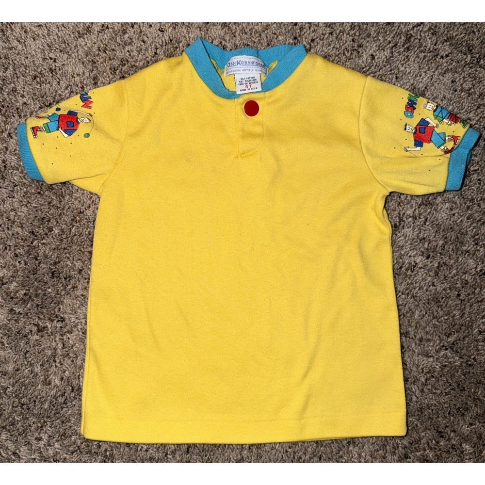 Vintage 90s Oshkosh B'Gosh Toddler Shirt 4T Yellow Ringer Tee Made In USA Retro